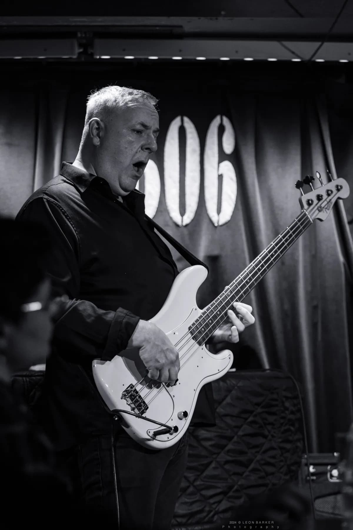 Mike Pratt with his bass for Pete Roth Trio.