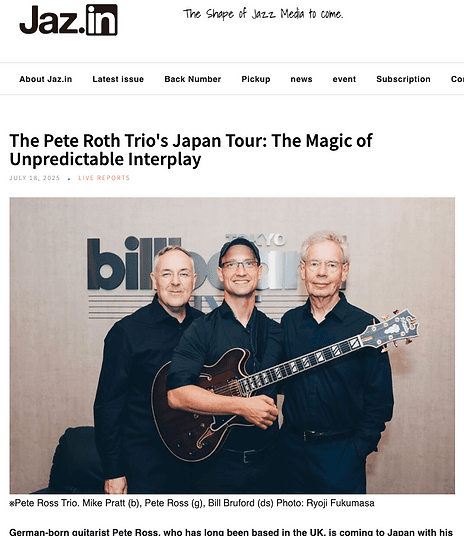 Screenshot of the Jaz.in Pete Roth Trio Japan tour feature.